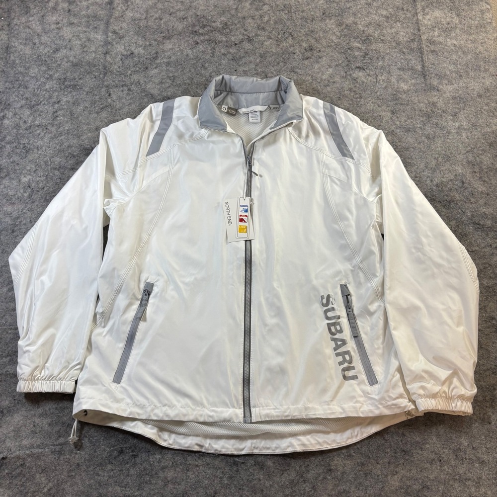 North End Subaru Windbreaker Jacket Womens XL White Grey Reflective Water Resist